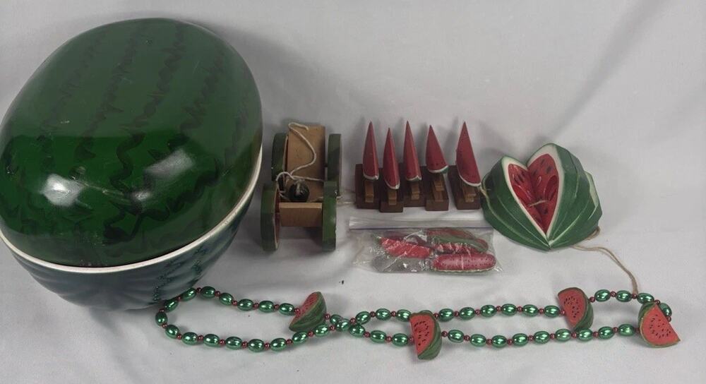 Curated Watermelon Set Necklace Wooden Clips Mini Watermelon Knives Bowls & Toy